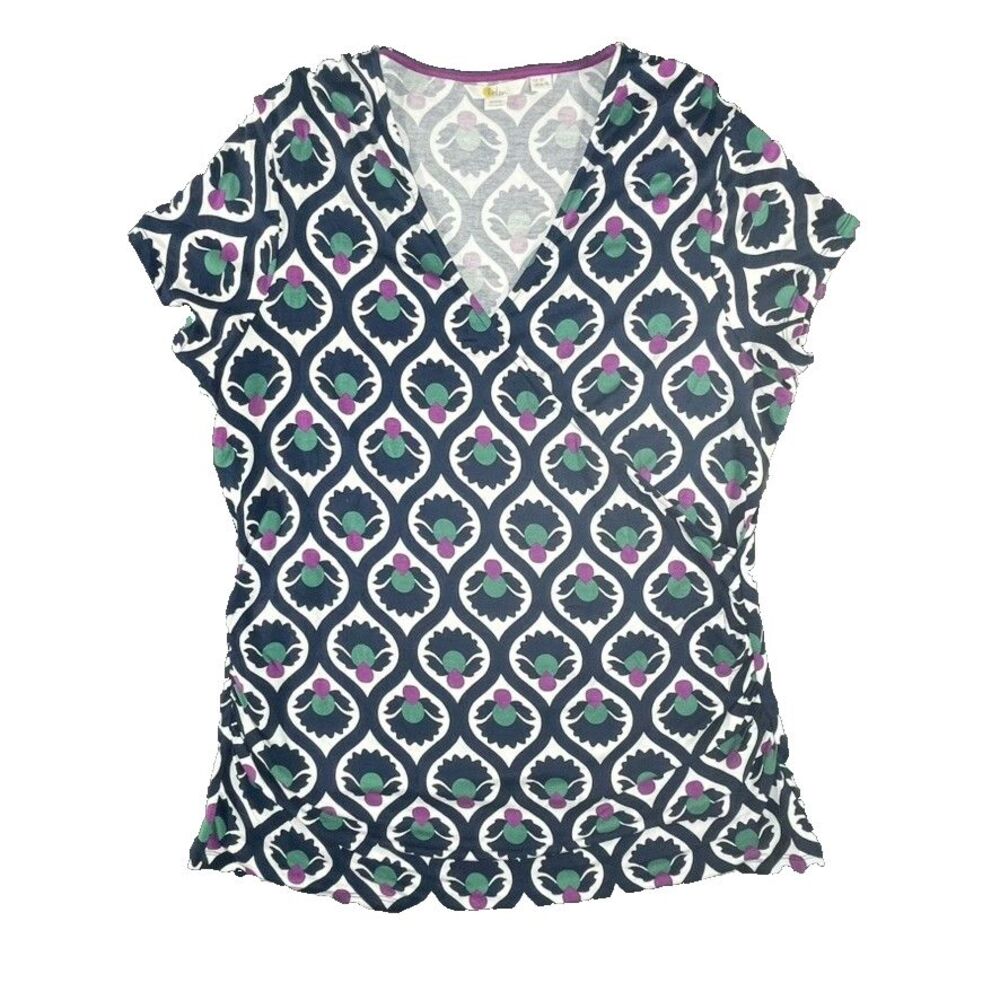 Boden ruched top womens sz 16/18 -navy geometric print stretchy for summer